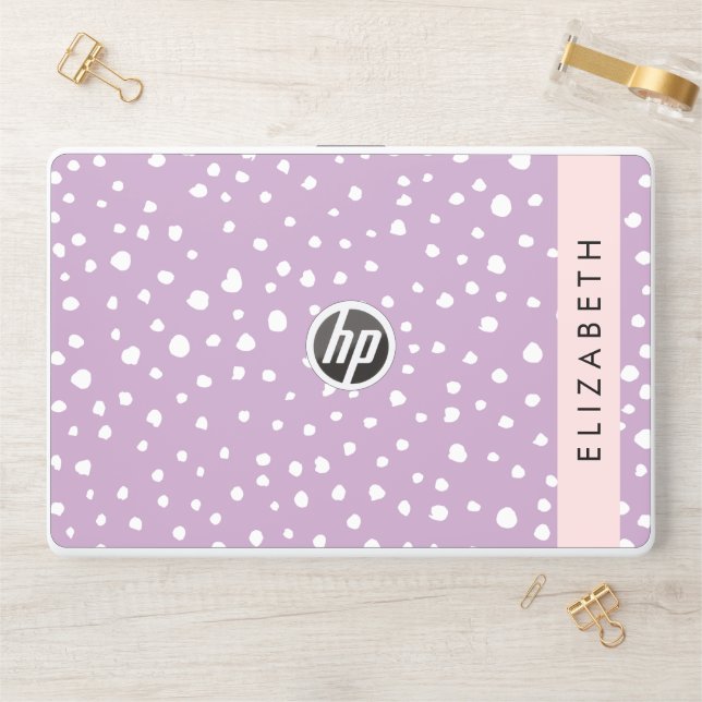 Lilac Dalmatian Spots, Dalmatian Dots, Your Name HP Laptop Skin (Desk)