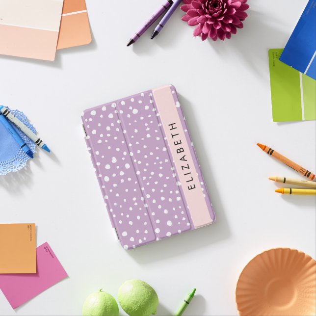 Lilac Dalmatian Spots, Dalmatian Dots, Your Name iPad Mini Cover (In Situ)