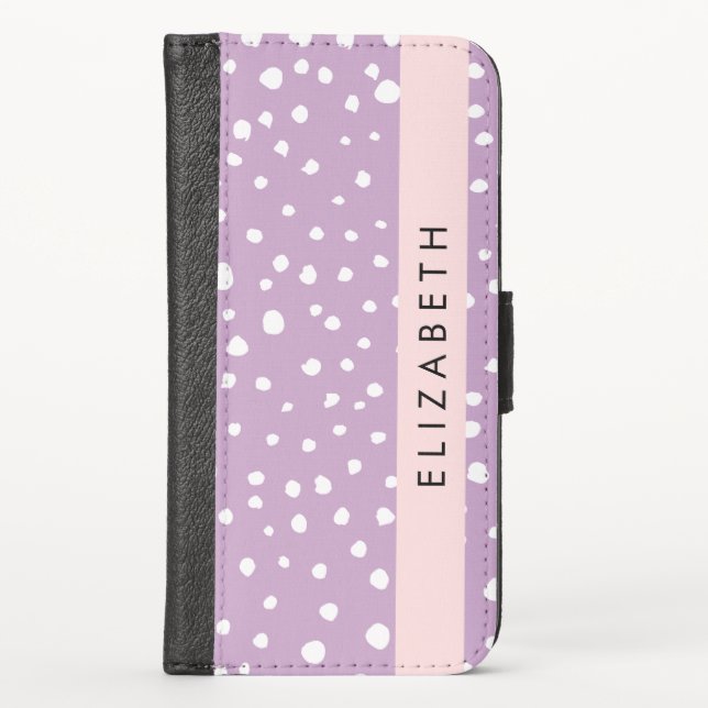Lilac Dalmatian Spots, Dalmatian Dots, Your Name iPhone Wallet Case (Front)