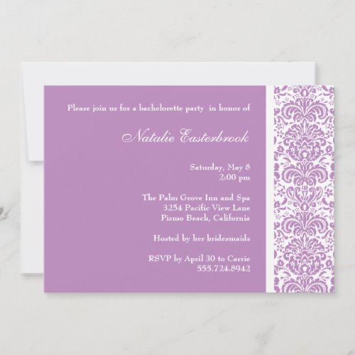 Lilac Damask Bachelorette Party Invitation