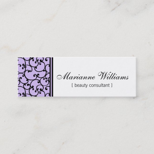Lilac Damask Beauty Micro Mini Business Cards (Front)