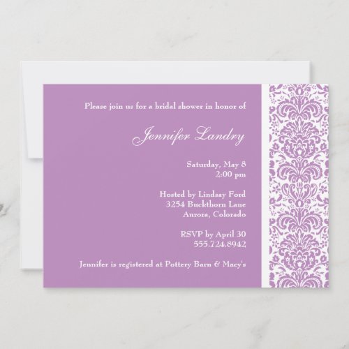 Lilac Damask Bridal Shower Invitation