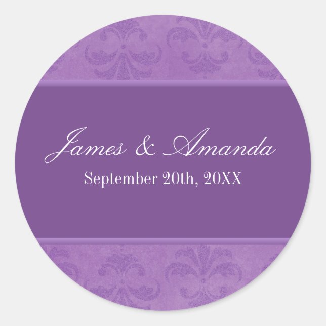 Lilac Damask Classic Round Sticker (Front)