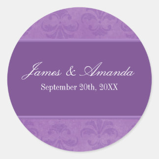 Lilac Damask Classic Round Sticker