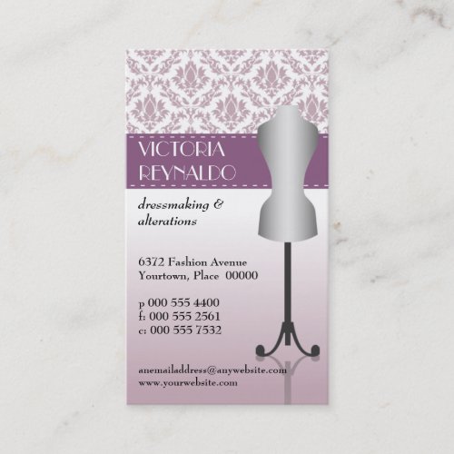 Lilac Damask Fashion Dress Form Business Card