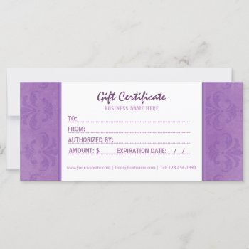Lilac Damask Gift Certificate by morning6 at Zazzle