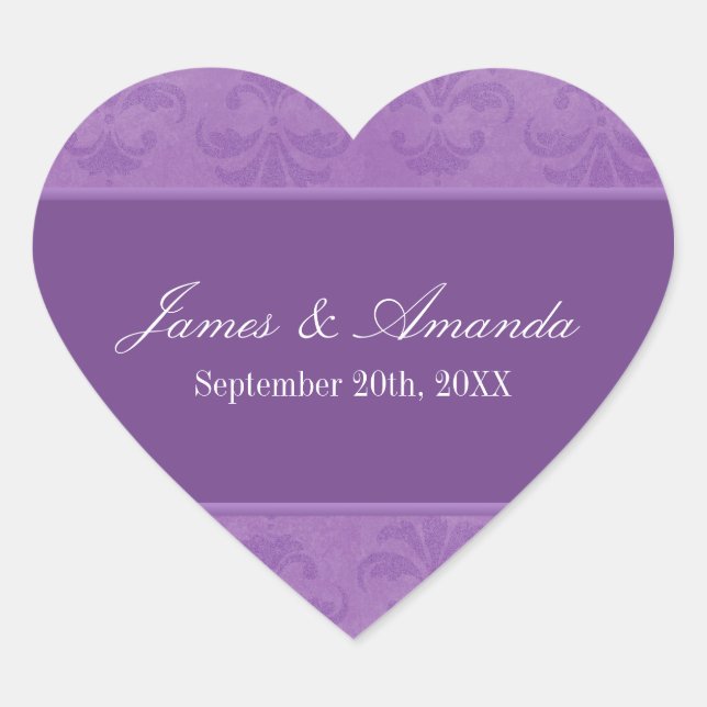 Lilac Damask Heart Sticker (Front)