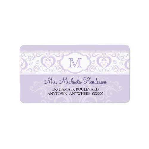 Lilac Damask Monogram Address Label