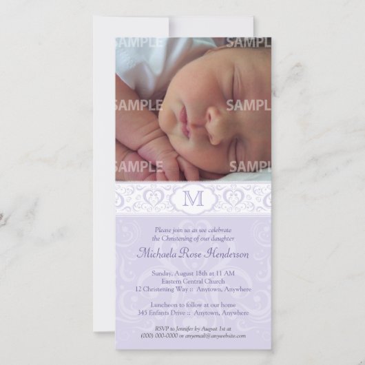 Lilac Damask Monogram Baptism/Christening (Front)