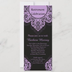Lilac damask on black Retirement Party Invite