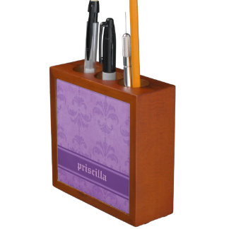 Lilac Damask Pencil Holder