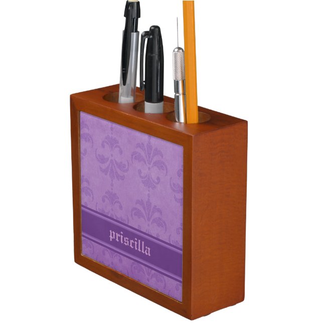 Lilac Damask Pencil Holder (In Situ)