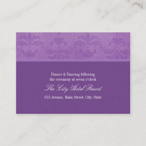 Customizable Lilac Damask Reception Enclosure Business Card Template