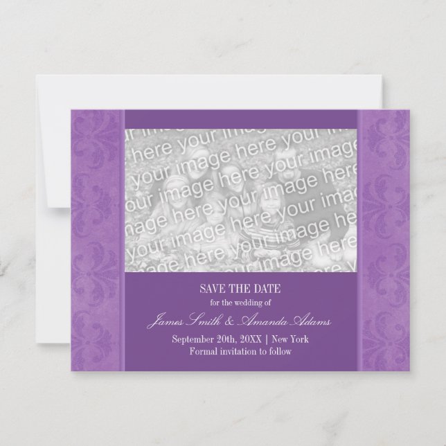 Lilac Damask Save The Date Photo (Front)
