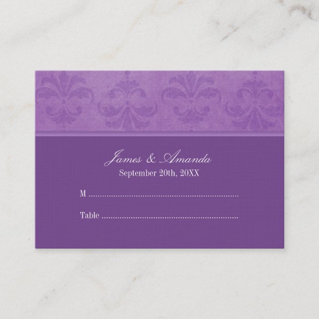 Lilac Damask Wedding Escort Place Card (Front)
