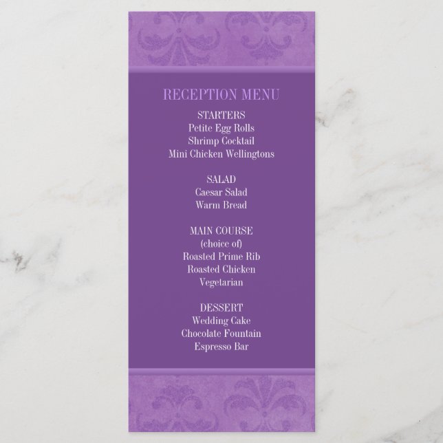 Lilac Damask Wedding Menu / Program (Front)