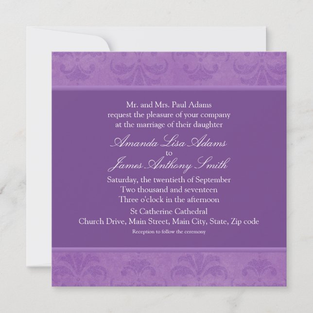 Lilac Damask Wedding (Square) Invitation (Front)