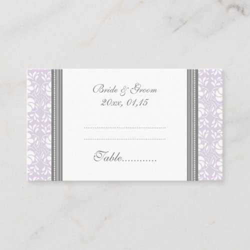 Lilac Damask Wedding Table Place Setting Cards