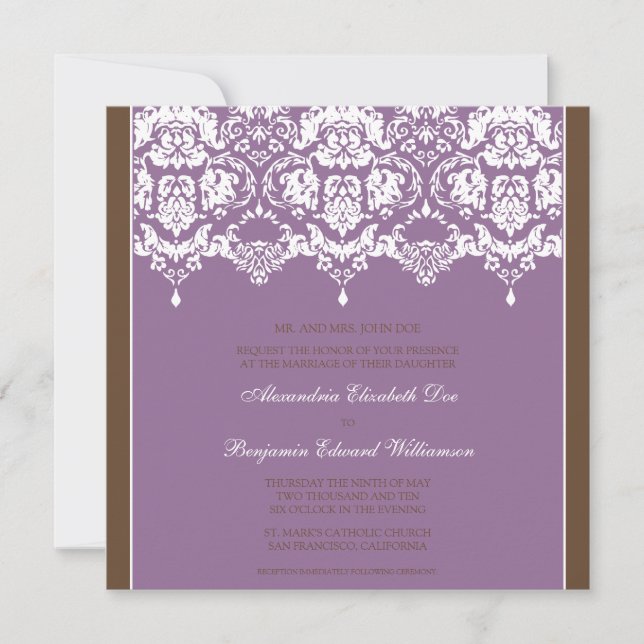 Lilac Darling Damask Square Wedding Invitation (Front)