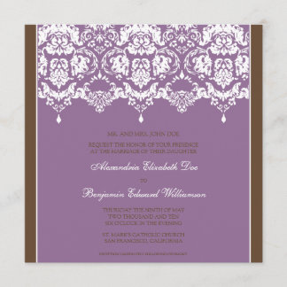 Lilac Darling Damask Square Wedding Invitation