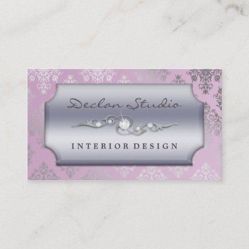 Customizable Lilac Dashing Damask Fashion/Interior Design Business Card Template