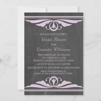 Lilac Deco Chalkboard Bridal Shower Invite by Dynamic_Weddings at Zazzle