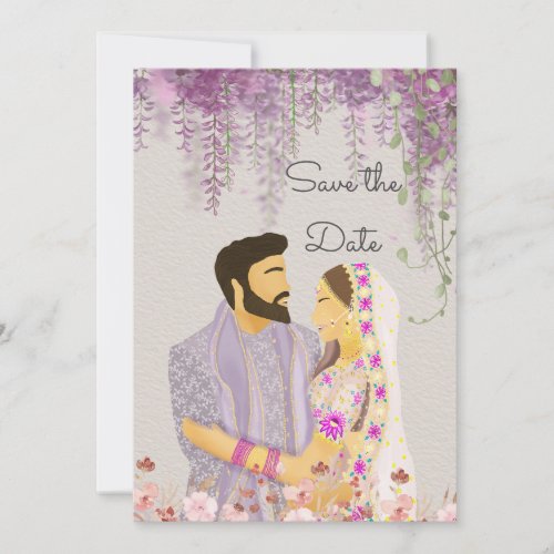 Lilac Delight Indian Couple Illustration Save The Date