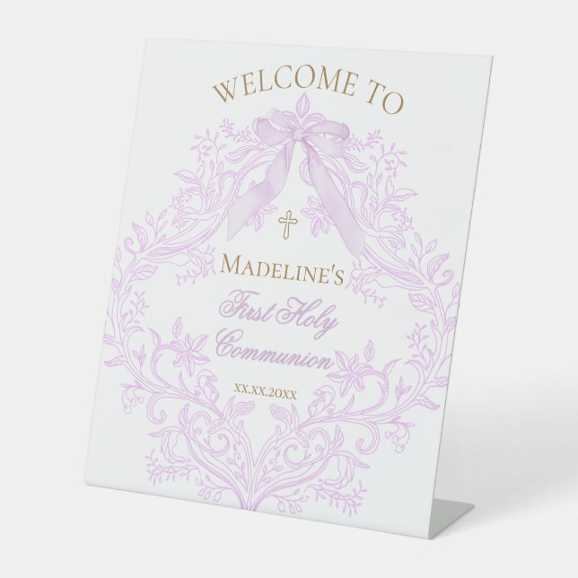 lilac design First Holy Communion welcome Pedestal Sign (Front)