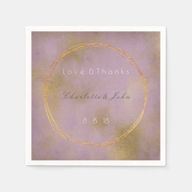 Lilac Distressed Gold Purple Vip Dandelion Wedding Napkins (Front)