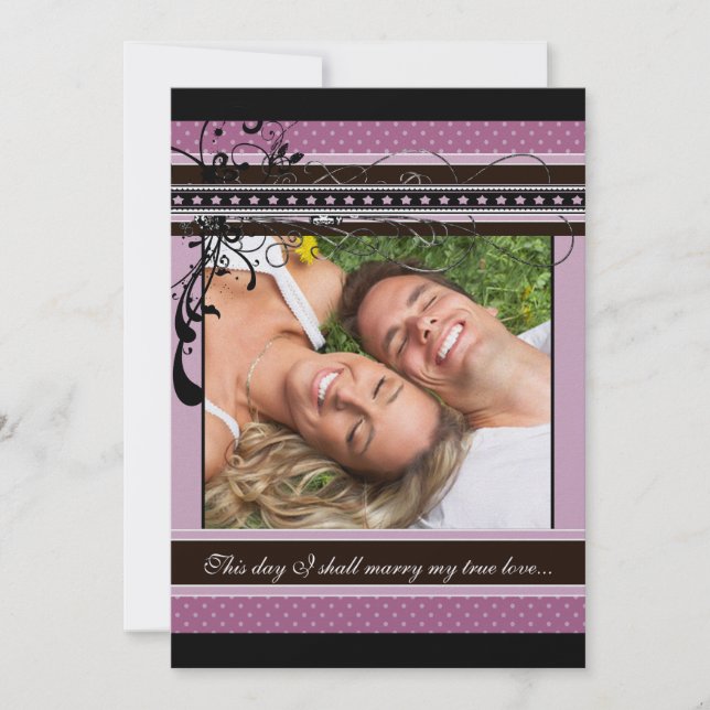 Lilac Dots and Swirls Wedding Photo Invitation (Front)