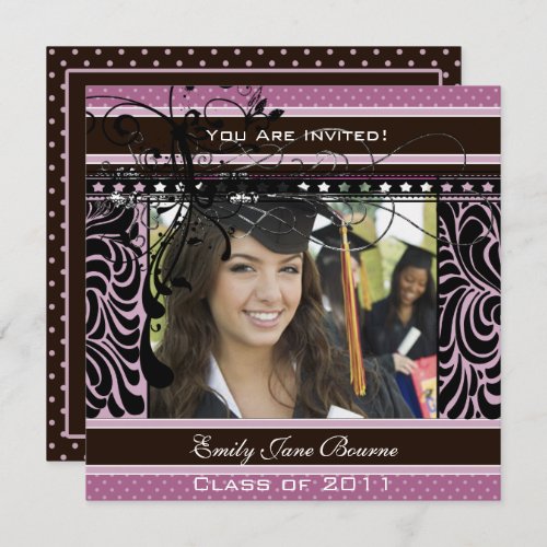 Lilac Dots  Swirls Senior Pictures Class of Invitation