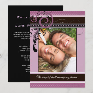 Lilac Dots & Swirls Wedding Photo Invitation