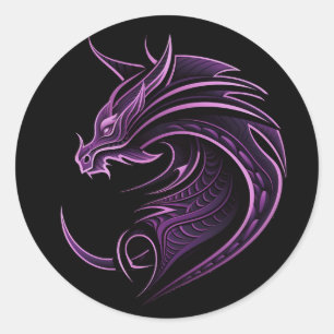 Lilac dragon minimalistic, tattoo style T-Shirt Classic Round Sticker