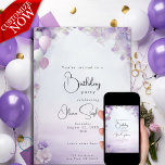 Lilac Dreams Floral Balloons QR Birthday  Invitation