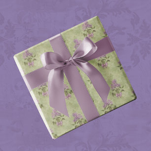 Lilac Dreams Vintage Style Green Antique Damask Wrapping Paper