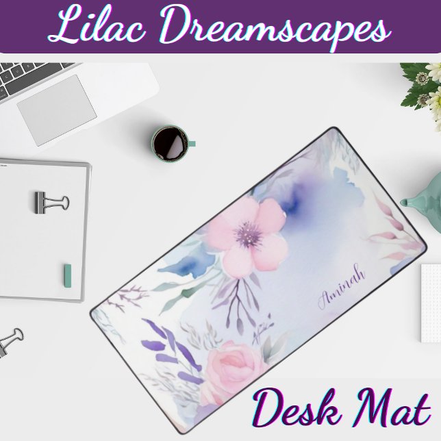 Lilac Dreamscapes Customizable  Desk Mat ( Elevate your study space with the Lilac Dreamscapes Customizable Desk mat!)