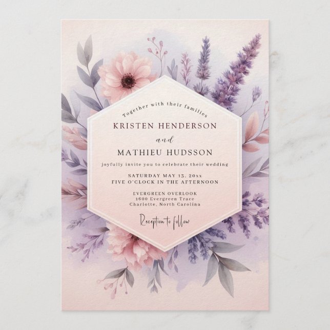Lilac Dreamy Meadow Wedding Invitation (Front)