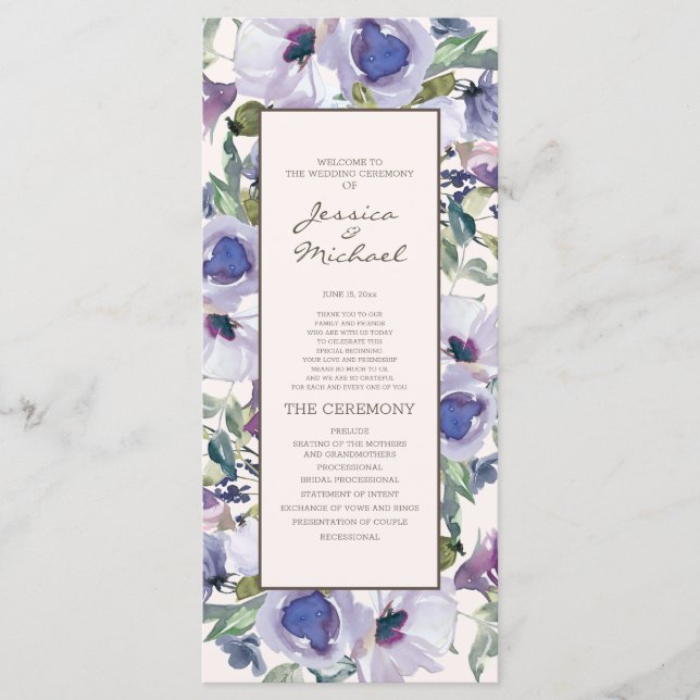 Lilac Dusty Blue Boho Floral Wedding Program (Front)