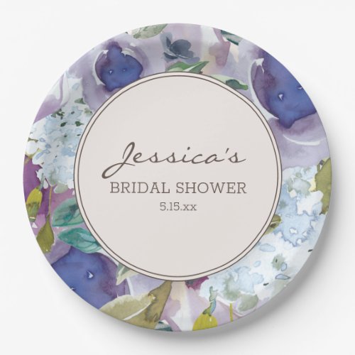 Lilac Dusty Blue Watercolor Floral Bridal Shower Paper Plates