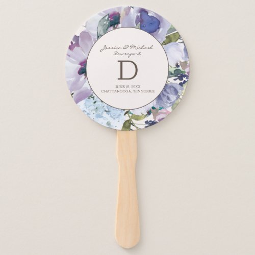 Lilac Dusty Blue Watercolor Floral Wedding Hand Fan