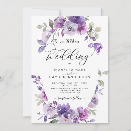 Lilac Dusty Purple Mauve Floral Elegant Wedding Invitation