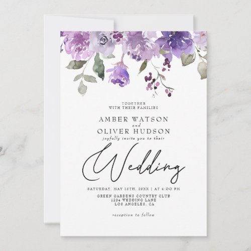 Lilac Dusty Purple Mauve Floral Garden Wedding Invitation