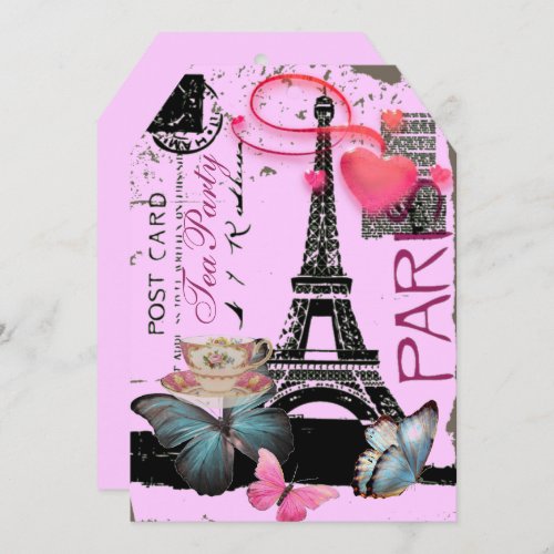Lilac eiffel tower Paris bridal shower tea party Invitation