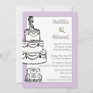 Lilac Elegant & Whimsical Pastel Stripes Line Art Invitation
