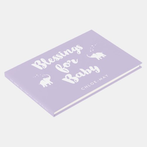 Lilac Elephants Blessings for Baby Dedication Guest Book