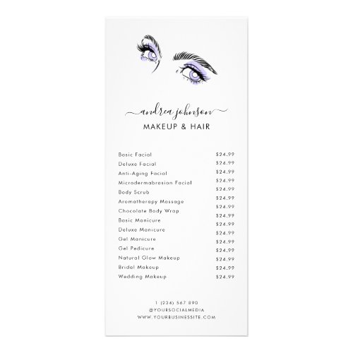 Lilac Eyes Beauty Makeup Lashes Service Price List Rack Card