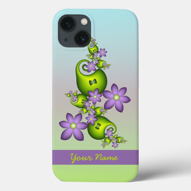 Lilac Fantasy Flowers Green Shapes Fractal Name Case-Mate iPhone Case (Back)