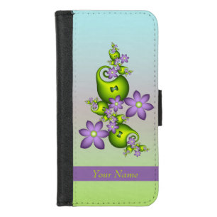 Lilac Fantasy Flowers Green Shapes Fractal Name iPhone 8/7 Wallet Case