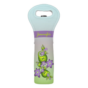 Lilac Fantasy Flowers Green Shapes Fractal Name Wine Bag