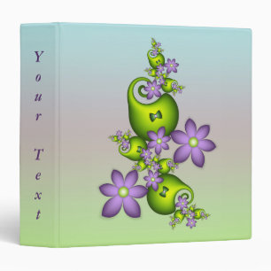 Lilac Fantasy Flowers Green Shapes Fractal Text 3 Ring Binder